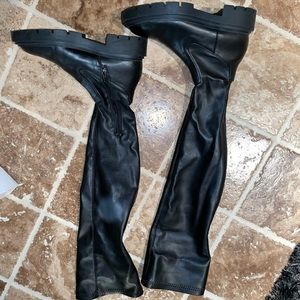 Zara Faux Leather Over-the-Knee Combat Boots